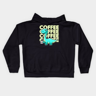 Cute Dinosaur Drinking Coffee Kawaii Neko Anime design Kids Hoodie